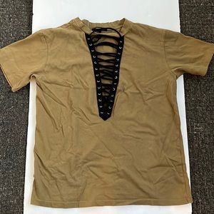 Forever 21 Olive Green shirt with black rope ties in the middle